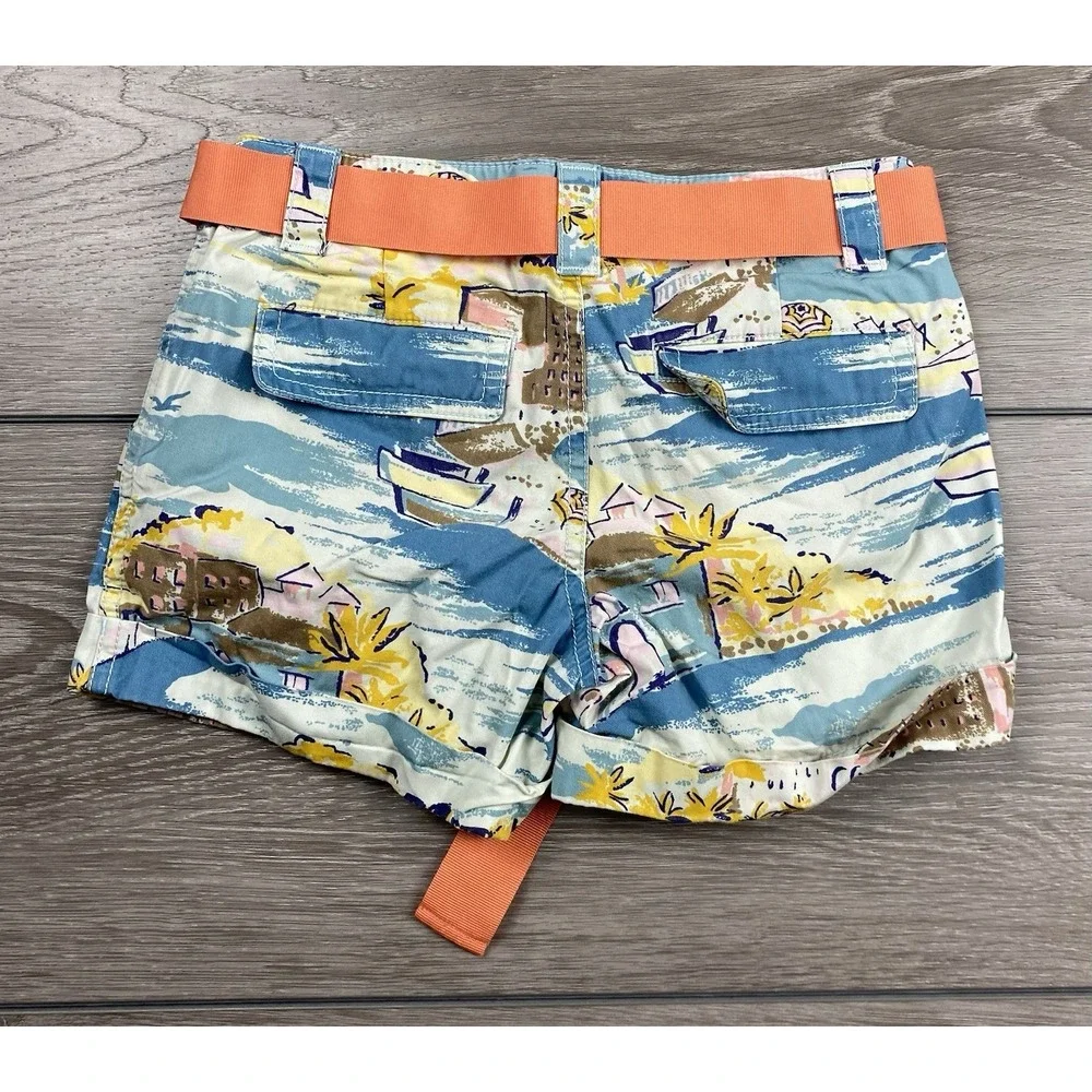 Mini Boden Girls Cityscape Print Ribbon Belt Shorts Multicolor‎ Size 7Y